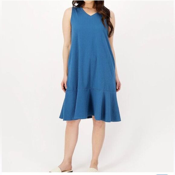 New Cuddl Duds crinkle Jersey Sleeveless Blue V-Neck Dress Sz XS - Picture 1 of 6